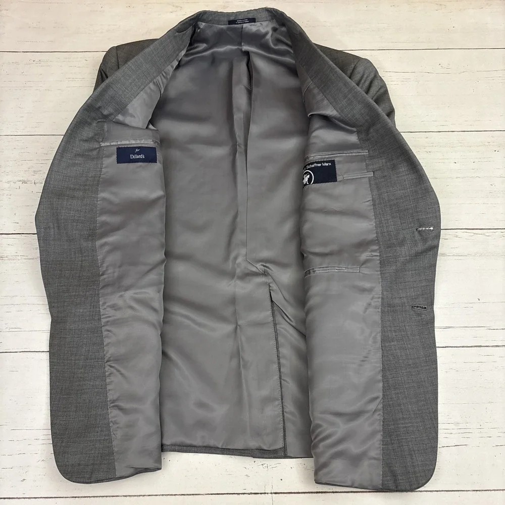 Hart Schaffner Marx Suit Gray Solid 46L 40W 30I